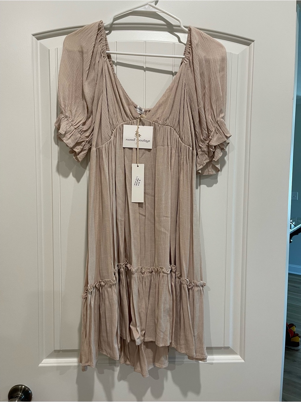 Blush Beige Smocked Sleeve Mini Dress